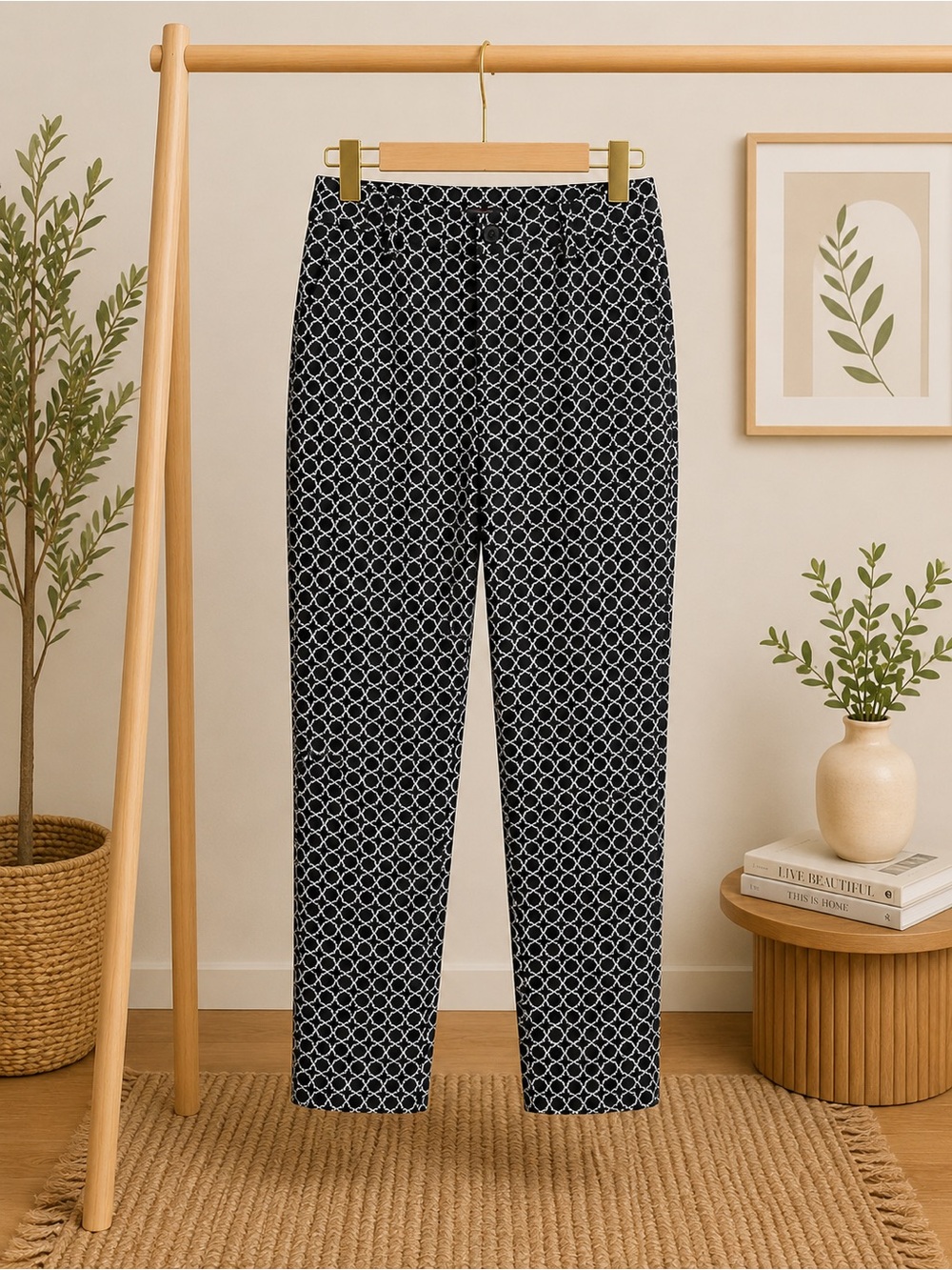 Hilary Radley Black & White Geometric Cropped Pants